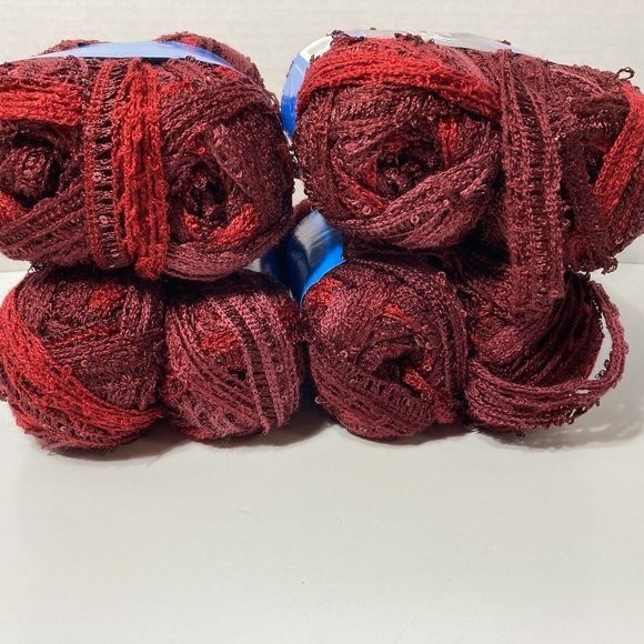 8 Skeins Cabernet Red Sashay Yarn Sequins